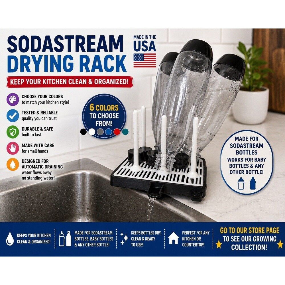 Sodastream Bottle Drying / Cleaning Rack 6 Slots Automatic Water Drain USA Made